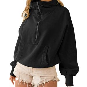 <b>Women's</b> 2025 Knitted <b>Long</b> Sleeve Casual Hooded <b>Sweatshirt</b> Solid Lightweight Breathable Pullover Front Pocket Loose Half Zipper - Product Image 3