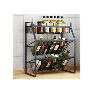 Industrial metal <b>kitchen</b> <b>rack</b> constructed with strong steel <b>shelves</b> to hold cookware jars bottles <b>and</b> <b>kitchen</b> accessories - Product Image 3