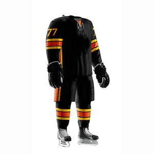 Conjunto de Uniforme de Hockey sobre Hielo con Franjas Blancas y Estampado Digital Personalizado, Servicio OEM, Antibacteriano, Secado Rápido, 100% Poliéster - Product Image 2