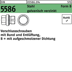 Sealing <b>Screw</b> DIN 5586 Form B BG 3/4 a with Vent Steel <b>Galvanized</b> 25 Pieces - Product Image 1
