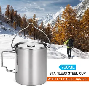 Ultralight 450ml katlanabilir pişirme Pot kupa paslanmaz çelik bardak kamp
