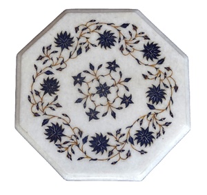 Modern Elegant Traditional <b>White</b> Marble Inlay Intricate Mosaic Top Coffee <b>Table</b> Home Furniture Living Room Gemstone Wood Set - Product Image 2