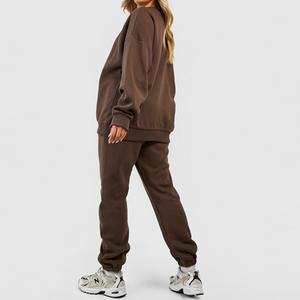 Conjunto de sudadera y pantalones de chándal para mujer, conjunto de sudadera y pantalón de chándal de talla grande de algodón con logotipo personalizado, 100% - Product Image 3