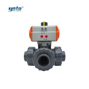 YNTO flow control 3 Way industrial ball valve supplier Flour Sugar mill pvc food grade Pneumatic pvc ball valve