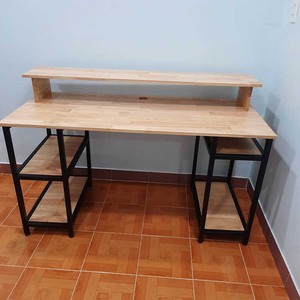 Solid Wood Computer <b>Desk</b> Iron Frame <b>Simple</b> Design Bookshelf Drawer Storage Shelves Rubberwood for Bedroom Application COD68041 - Product Image 6