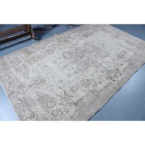 Alfombra Turca Vintage, Alfombra de 5.4x9.1 pies, Alfombra Ikat Gris y Blanca - Product Image 2