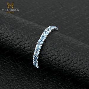 Sólido 14K Anillo de oro blanco Natural Aguamarina Piedra preciosa Joyería hecha a mano Anillo de banda Regalo unisex Nuevo diseño - Product Image 6