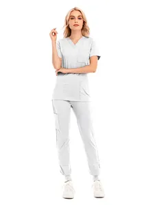 Unisex Denim Long Sleeve <b>Nurse</b> <b>Scrub</b> Suit Stretchy Breathable Hospital Uniforms Set Comfortable Medical <b>Scrubs</b> Customized Color - Product Image 4