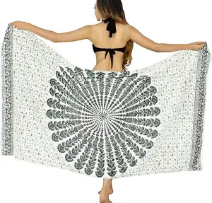 Venta caliente impreso mujer Sarong playa traje de baño cubrir Mandala Pavo Real Sexy Bikini Pareo Wrap