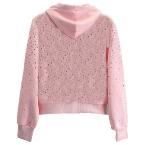 Wholesale <b>Pink</b> Allover Rhinestone Breathable Tracksuit Oversize Hoodie Flared Sweatpants Two Piece Set Custom Manufacturer OEM - Product Image 5