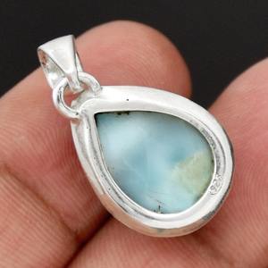 Colgante Solitario de Piedra Larimar, Chapado en Rodio y Oro, Plata de Ley 925, Joyería Moderna para Mujer, Unisex, Aniversario - Product Image 2