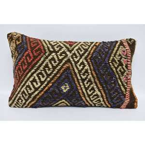Coussin en laine multicolore Kilim 12x20 pouces Patchwork Woven Vintage Pattern Luxury Style Leaves Design for Sofa Coussin décoratif - Product Image 1