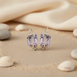 Boucles d'oreilles pendantes en argent et améthyste pour femmes, bijoux élégants en pierres précieuses - Product Image 1