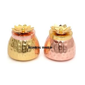 Pot de bonbons martelé en métal fini cuivre et or Excellente qualité Serveur de noix fait à la main Pot de fruits secs en gros élégant classique - Product Image 1