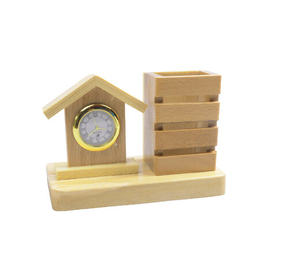 Porte-stylos en bois, organiseur de bureau avec horloge, support pour téléphone, forme triangulaire avec support pour stylos au prix le plus bas - Product Image 4