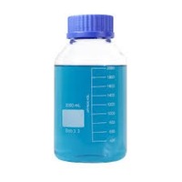 Bouteille de laboratoire ronde à large ouverture en verre borosilicaté de 50000ml avec bouchon à vis en polypropylène et anneau verseur bleu
