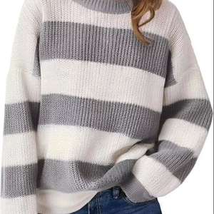 Femmes léger surdimensionné mignon couleur bloc pull printemps 2025 à la mode gaufré tricot col rond mince pull hauts - Product Image 3