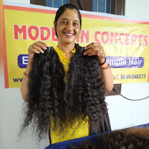 Pas de traitement chimique faisceaux de cheveux indiens vierges Aucune perte de cuticule alignée couleur naturelle cheveux humains bruts bouclés temple indien - Product Image 6