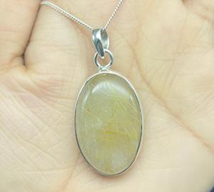 Colgante de Plata de Ley 925 hecho a mano para mujer, piedra preciosa de rutilo dorado Natural con acabado plateado - Product Image 1