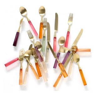 Top Quality Wood & Resin Flatware Sets in Stainless Steel for <b>Tabletop</b> Good Quality Metal Flatware Salad Serving Sets - Product Image 6