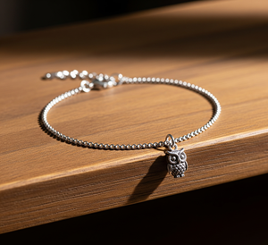Pulsera de plata esterlina 925 de alta calidad en estilo bohemio, colgante de búho, pulsera minimalista para uso diario para mujer - Product Image 2