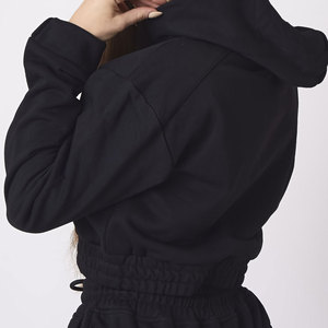 2026 Fashionable Winter Solid Crop Top Tee and Cargo Pants Set with Patches for Women Plus Size 100% Cotton Fleece - Product Image 3