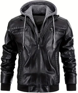 New <b>Men's</b> Faux Leather <b>Jacket</b> Motorcycle Biker <b>Jackets</b> Waterproof Windproof Genuine Leather <b>Jacket</b> <b>with</b> Removable <b>Hood</b> - Product Image 1