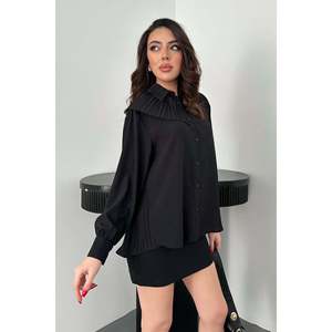 เสื้อเชิ้ตเจสิก้าสีดำแต่งจีบ - สีดำ - Product Image 3