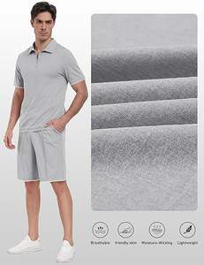 ชุดกีฬาลำลองผู้ชายฤดูร้อนปี 2024 แบบ 2 ชิ้น เสื้อและกางเกงขาสั้นเอวกลางผ้าถัก ชุดออกกำลังกาย - Product Image 3