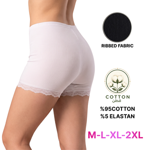 Braguitas tipo boyshort de cintura alta para mujer, de algodón y elastano elástico, tejido acanalado con encaje, transpirables, ecológicas, para uso diario, en varias tallas - Product Image 3