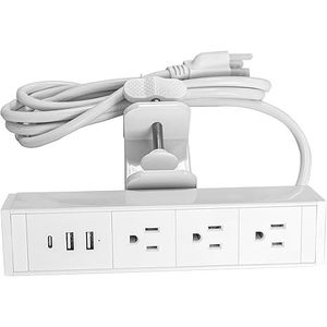 Accessoires de bureau à charge rapide 5-en-1 Pince de bureau coulissante avec cordon de 6 pieds 3 ports de sortie ca 1 USB-A - Product Image 1