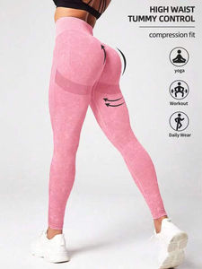 Aoyema Leggings de fitness sans couture lavés à l'acide pour femmes taille haute rayé pêche hanche séchage rapide respirant pantalons de yoga jambes longues - Product Image 2