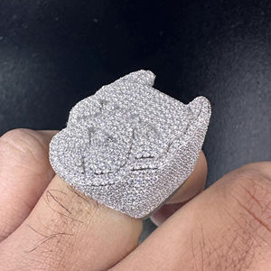 Luxe moissanite ronde élégante visage d'animal bague en diamant 925 argent laboratoire d'éternité créé bagues en diamant pour les femmes - Product Image 1