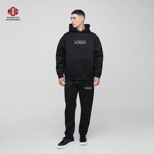 High Quality <b>Black</b> Oversized Bonded Scooba Hooded Tracksuit Drop Shoulder Hoodie <b>Slim</b> Fit Jogger Set Winter Printed Plus Size - Product Image 1