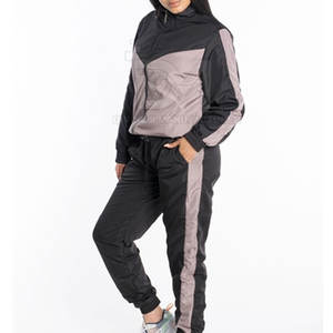 Vente en gros Ensemble coupe-vent décontracté deux pièces grande taille Streetwear pleine longueur pour l'hiver Motif solide - Product Image 1