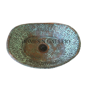 Lavabo de cobre con acabado de pátina de forma ovalada de diseño clásico para baño y fregadero de cocina a un precio asequible de la India - Product Image 6