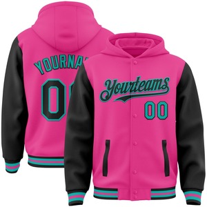Vente en gros dans l'industrie directe Blouson bombardier Letterman noir aqua-rose décontracté pour l'hiver veste à fermeture éclair bicolore - Product Image 6