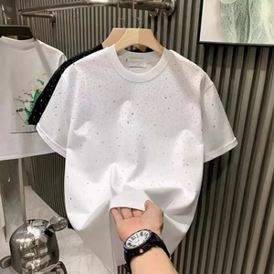 Summer <b>Men's</b> Rhinestone <b>T</b>-<b>shirt</b> Cotton Round <b>Neck</b> Casual <b>T</b> <b>Shirts</b> Fashion High Street 100% Cotton Anti-wrinkle <b>t</b> <b>Shirt</b> <b>Men</b> - Product Image 2