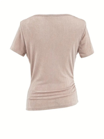 Lot de 3 T-shirts ajustés à col rond pour femme, couleur unie 3D personnalisée, manches courtes, respirants, en coton biologique écologique, anti-plis