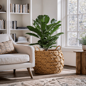 Panier décoratif en jacinthe d'eau fabriqué à la main à partir de fibres naturelles pour un stockage écologique et l'organisation de la maison - Product Image 5