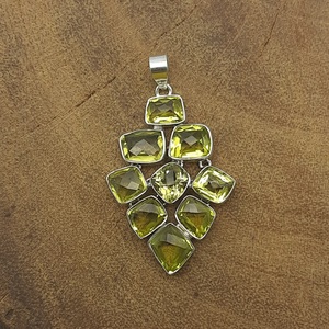 สร้อยคอผู้หญิงทำด้วยมือ925เงินสเตอร์ลิงพร้อมจี้พลอยโทแพซมะนาวเหลี่ยมเพชรพลอยชุดฝาของขวัญเครื่องประดับอินเดีย - Product Image 1