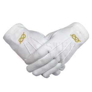 Gants en coton blanc brodés à la machine de qualité supérieure Royal Arch, gants de cérémonie haut de gamme - Product Image 2