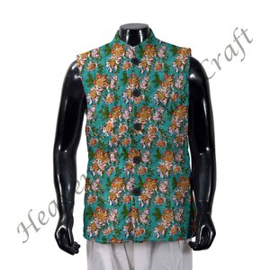 Veste matelassée vintage pour hommes indiens faits à la main impression de blocs élégante 100% coton imperméable hiver personnalisable - Product Image 1