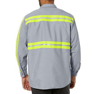 Venta al por mayor de alta calidad Hi Vis camisas de seguridad de algodón Top de trabajo de manga larga cinta reflectante camisa abotonada - Product Image 3