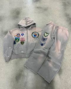 2025 personnalisé 500 GSM poids lourd français éponge coton hommes survêtement brodé Patch délavé au soleil et délavé survêtement pour hommes - Product Image 6