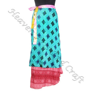 Temporada de verano, faldas mágicas de seda multiusos, ropa de mujer, Sari de seda Vintage, falda envolvente de longitud larga, Sari Reversible de 2 capas - Product Image 5