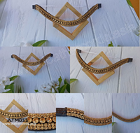 Fronture de cheval rembourrée en cuir fait main avec cristaux dorés et triple rangée de strass, accessoire de bridon, couleur/taille/logo personnalisables, boîte
