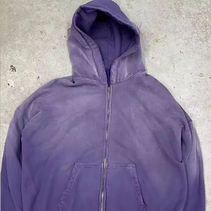 Sudadera con Capucha para Hombre de Algodón Grueso, Estilo Vintage Lavado, con Cierre y Estampado 3D en Relieve - Product Image 2