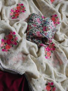 Alta Calidad Venta Caliente Excelente Calidad Gasa Con Bordado Floral Sari Fabricante De La India - Product Image 6