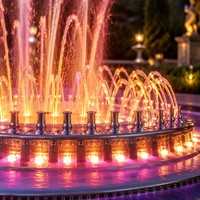 Fontaine musicale de jardin pour villa privée de luxe avec éclairage intime et buses à jets en acier inoxydable haute performance